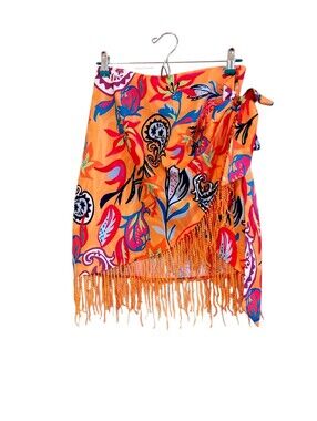Women’s Orange Floral Fringe Sarong*NWT*